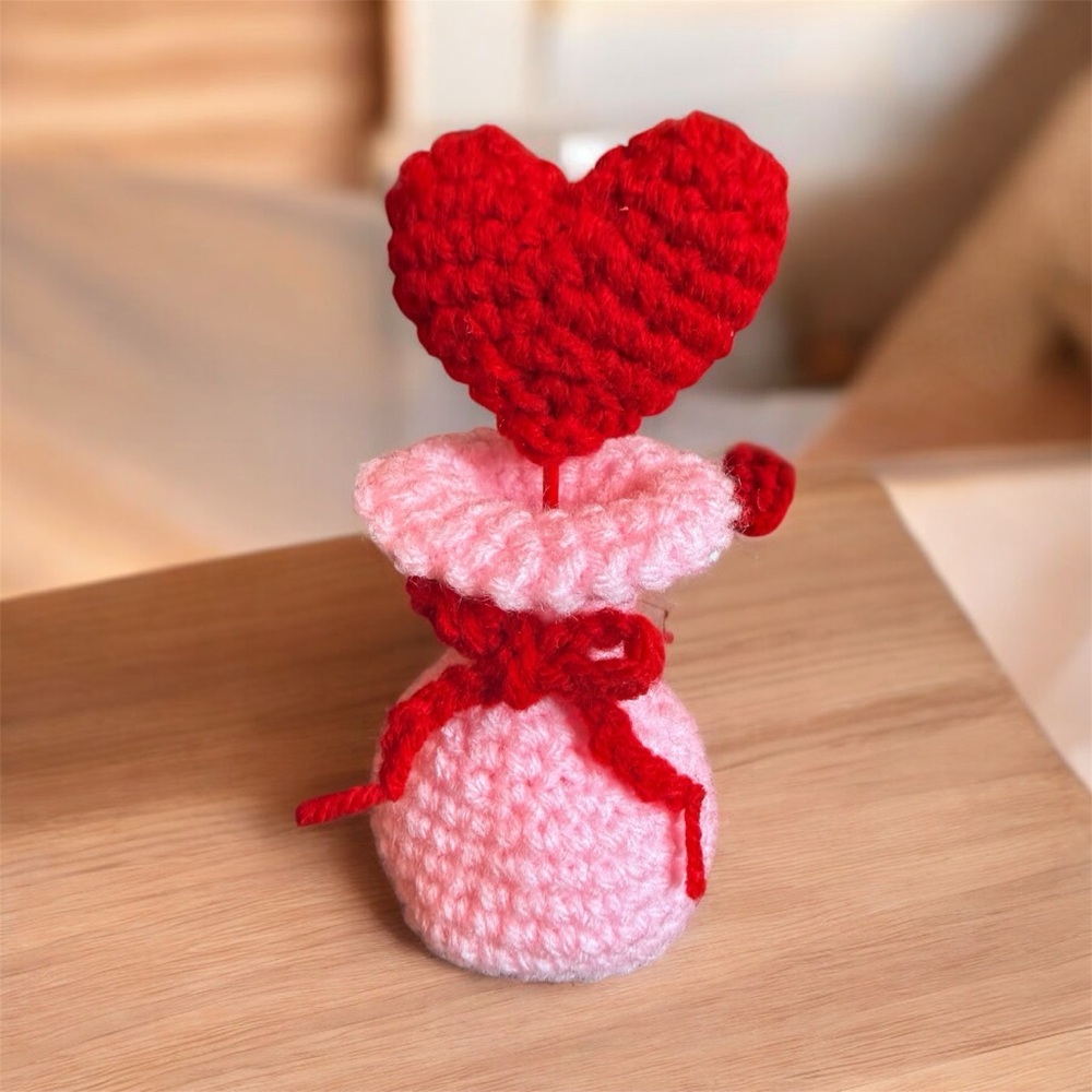Handmade Crochet Vase w/ Heart + Cozy Mug Set | Valentine Decor | 5” - Picture 4 of 8